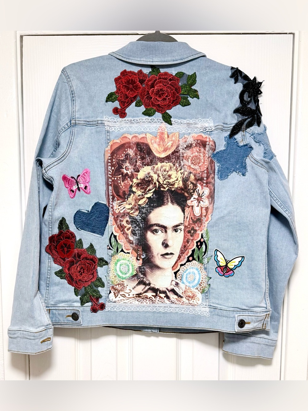 Frida Inspired Light Blue Embroidered Denim Jacket - Picture 2 of 8